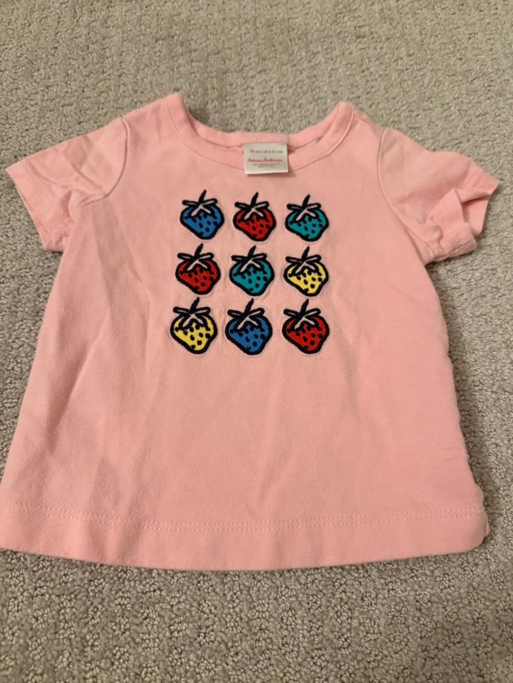 Hanna Andersson Light Pink Tee with Colorful Strawberry Grid